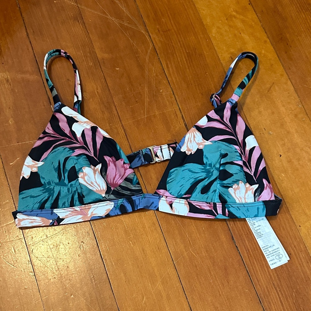 Hollister Black Floral Bikini Top